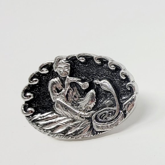 Vintage Silver tone Black Shadow Box SNAKE CHARMER Cuff links - Picture 2 of 2